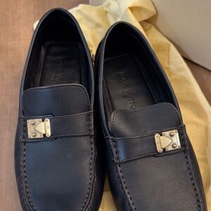 Louis Vuitton Dark Leather Loafers with Gold Details